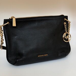 Michael Kors Black Leather Crossbody Bag with Gold Accents